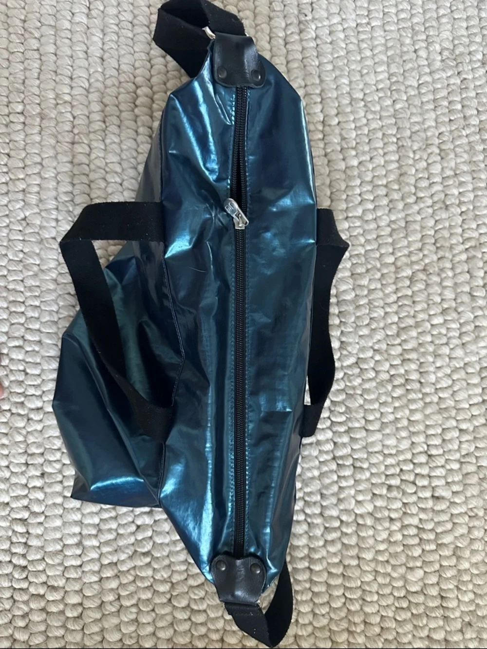 Jack Gomme Paris Tote Metallic Blue Coated Canvas Crossbody w/ Pouch - Picture 5 of 10